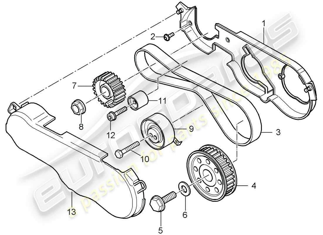 porsche cayenne (2010) toothed belt part diagram