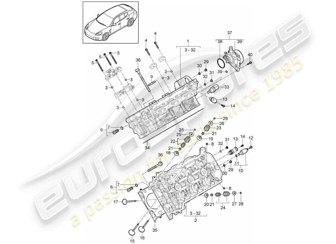 porsche panamera 970 (2010) cylinder head part diagram