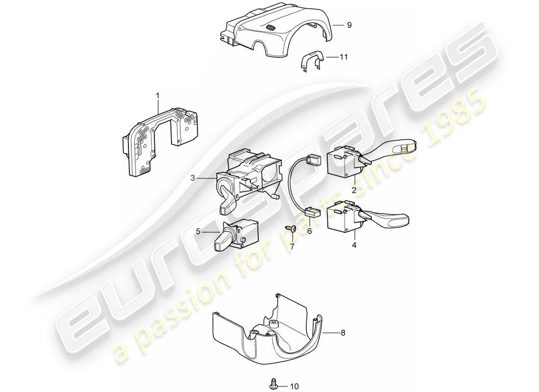 porsche 997 gt3 (2008) steering column switch part diagram