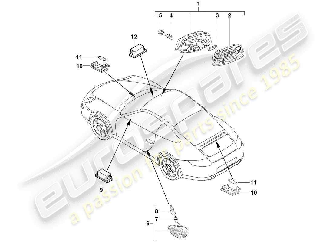 porsche 997 gen. 2 (2011) interior lights part diagram