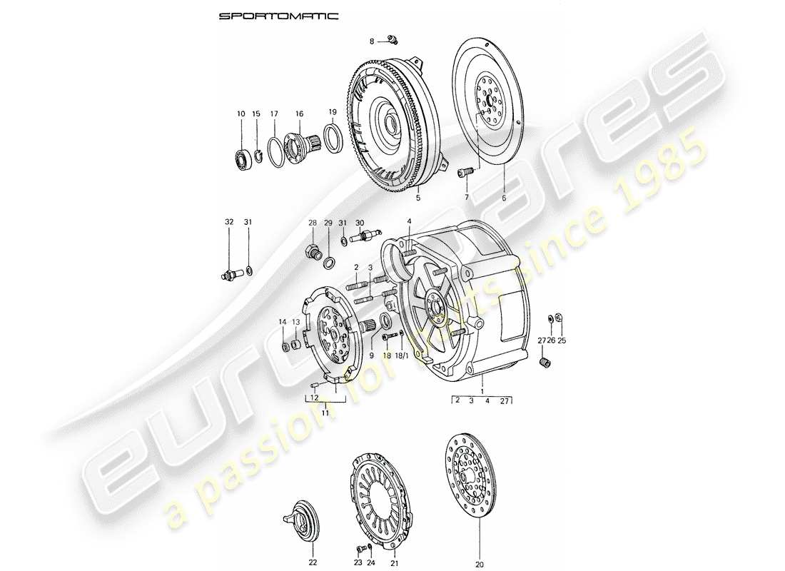 porsche 911 (1977) torque converter - converter housing part diagram