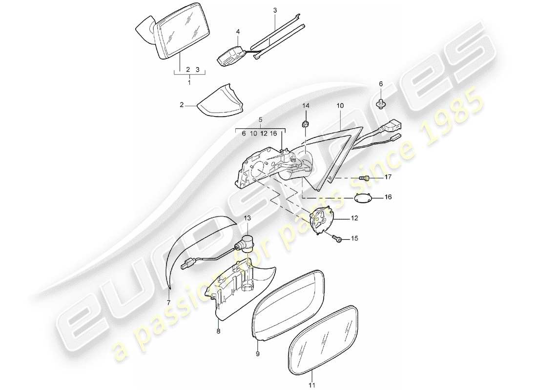 porsche cayenne (2004) rear view mirror inner part diagram