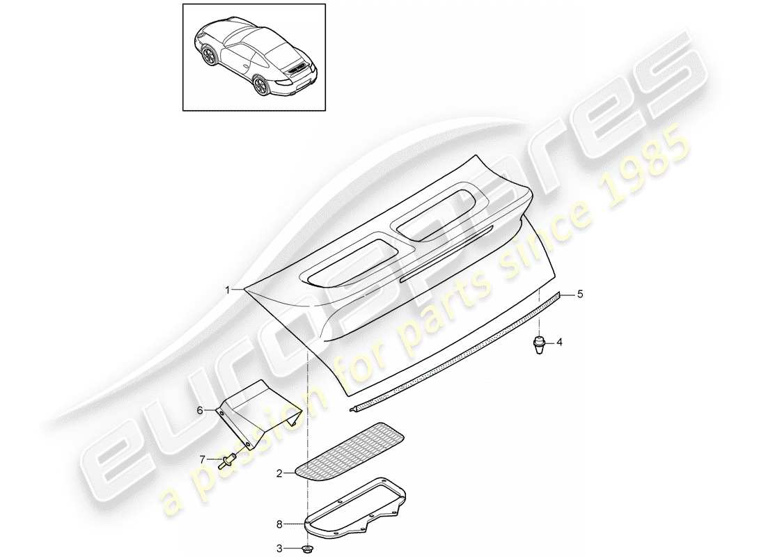 porsche 997 gen. 2 (2011) spoiler lid part diagram