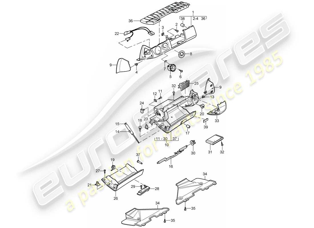 porsche 997 gen. 2 (2011) glove box part diagram