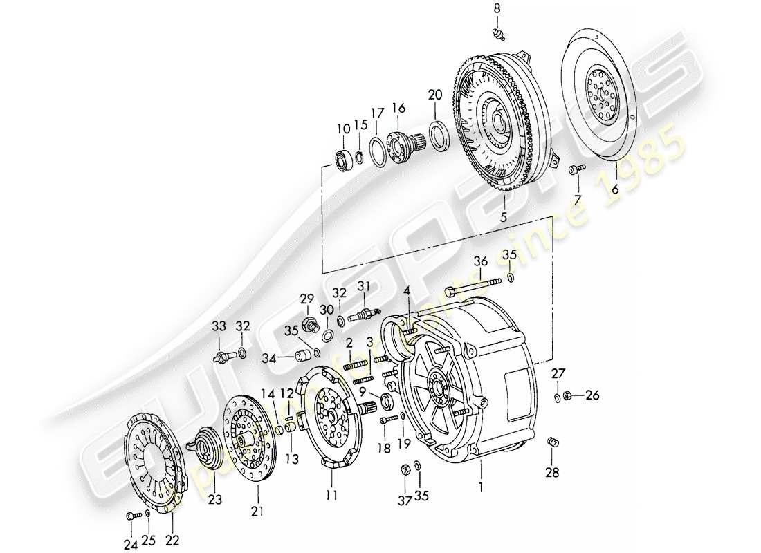 porsche 911 (1973) torque converter - and - converter housing - typ 925 - sportomatic - d - mj 1972>> part diagram