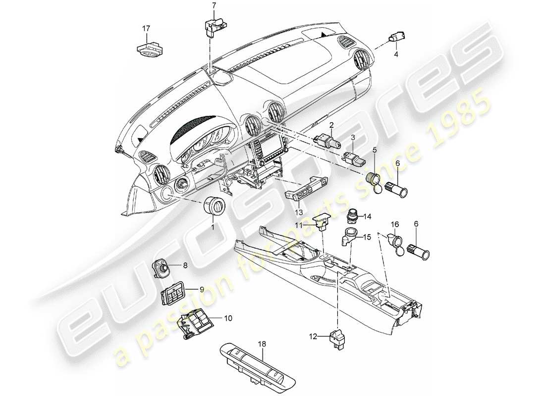 porsche boxster 987 (2007) switch part diagram