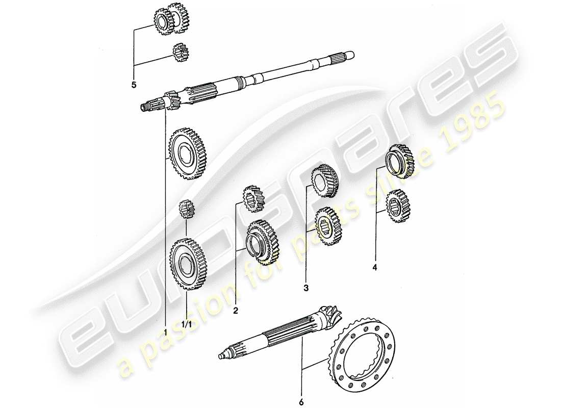 porsche 911 (1974) gear wheel sets - 4-speed part diagram