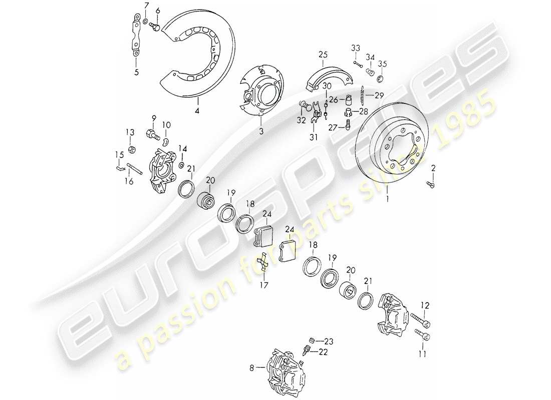 porsche 911 (1971) disc brakes part diagram