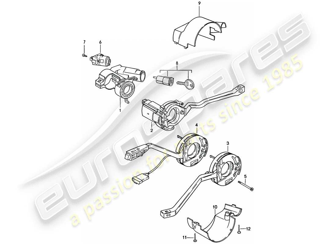 porsche 924s (1988) steering lock housing - steering column switch part diagram