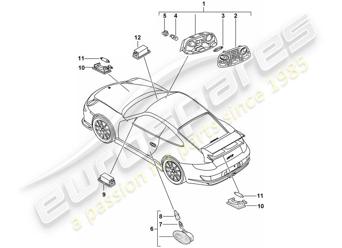 porsche 997 gt3 (2008) interior lights part diagram