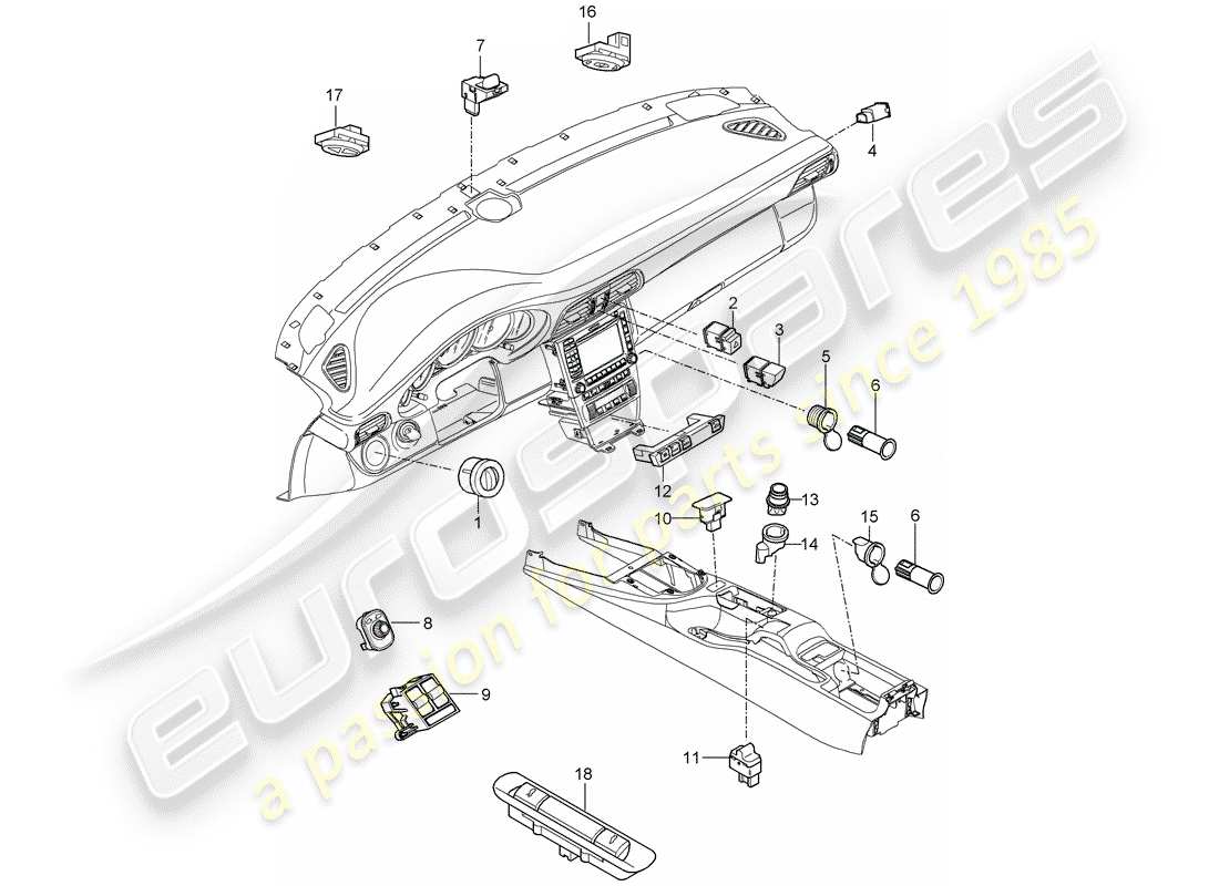 porsche 997 gt3 (2008) switch part diagram