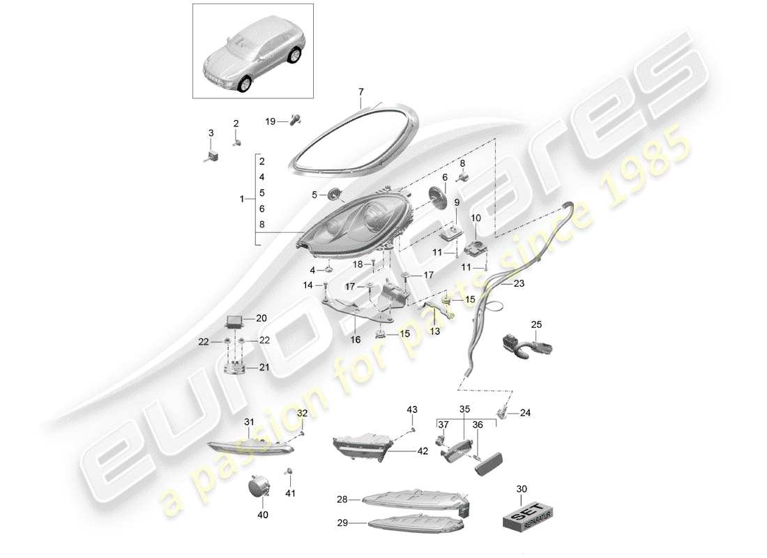 porsche macan (2015) headlamp part diagram