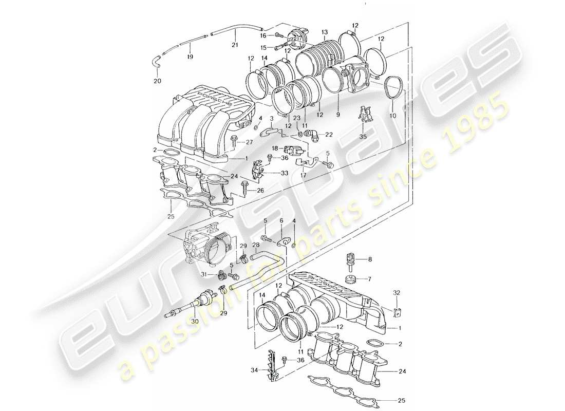 porsche 996 (2003) intake air distributor part diagram