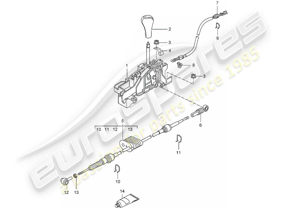 porsche 996 (2003) selector lever - tiptronic part diagram