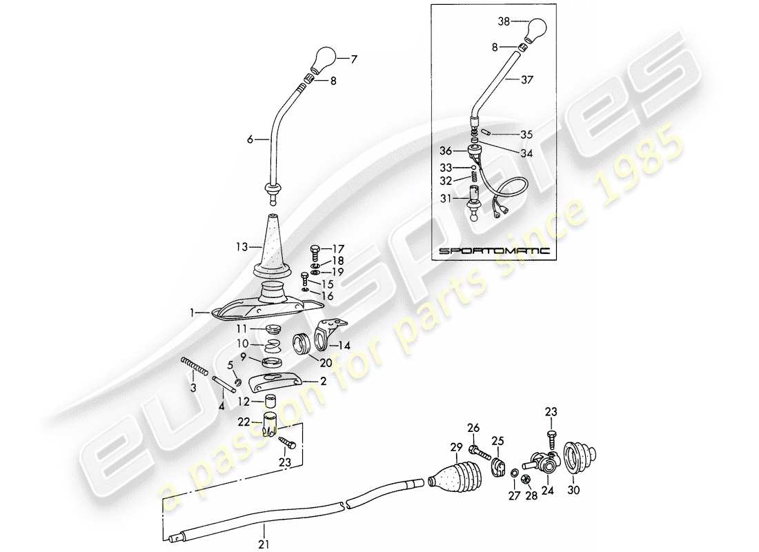 porsche 911/912 (1969) transmission control part diagram