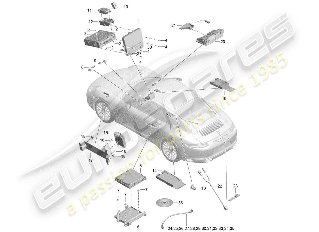 porsche 991 gen. 2 (2020) display part diagram