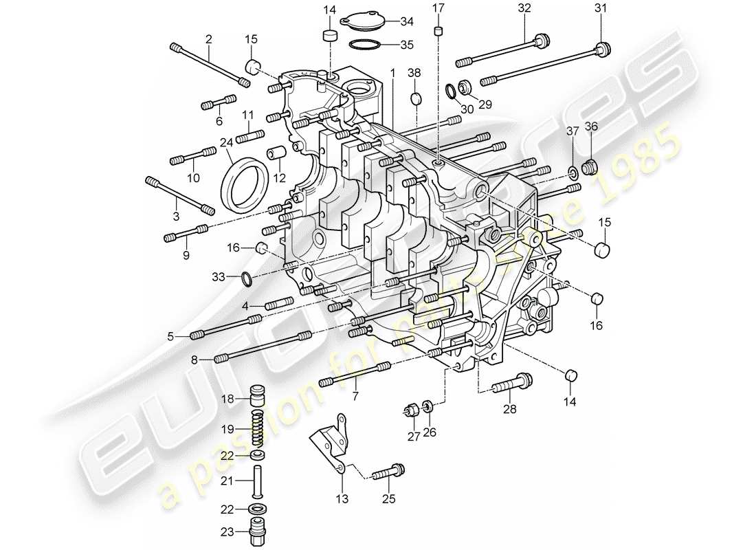 porsche 997 gt3 (2008) crankcase part diagram