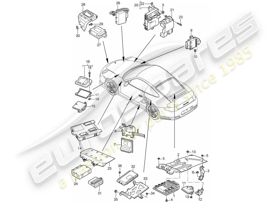 porsche 911 t/gt2rs (2011) control units part diagram