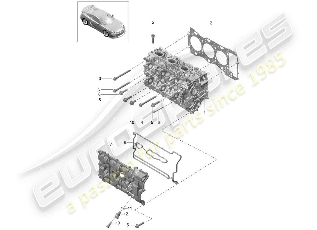 porsche cayman gt4 (2016) cylinder head part diagram