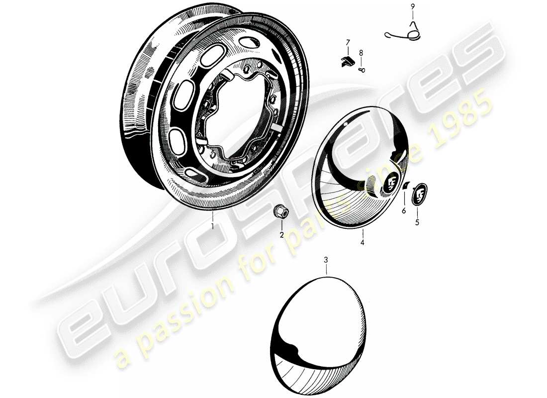 porsche 356b/356c (1965) wheels part diagram