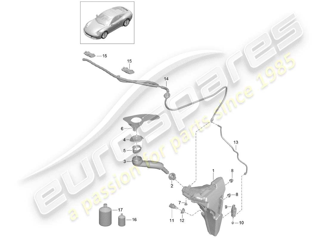 porsche 991 gen. 2 (2018) windshield washer unit part diagram