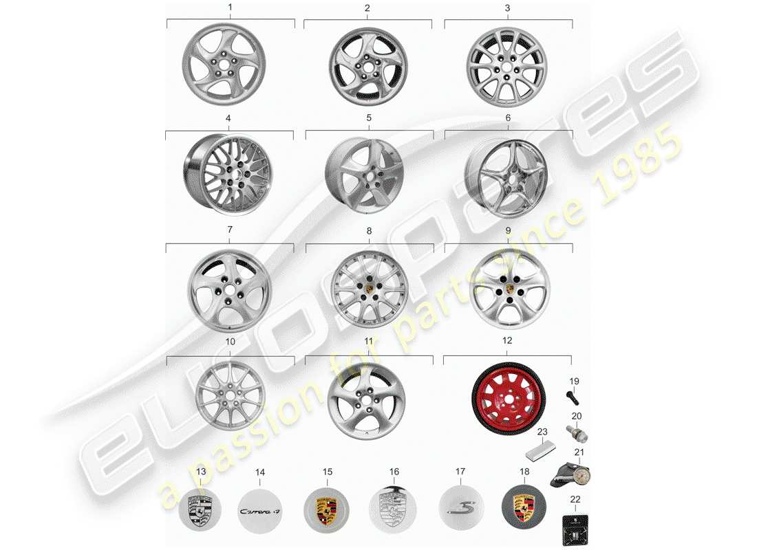 porsche 996 (2004) alloy wheel part diagram