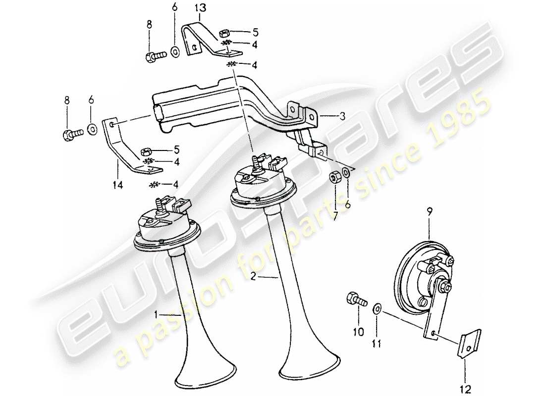 porsche 964 (1992) horn part diagram