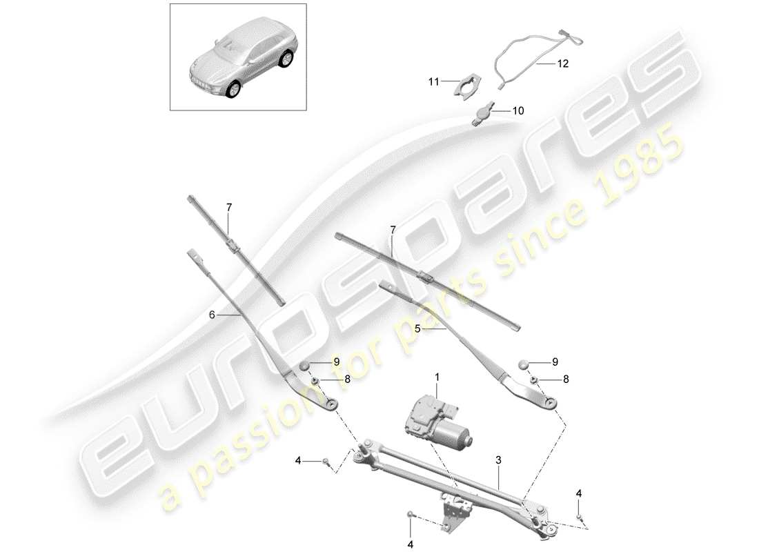 porsche macan (2015) windshield wiper system compl. part diagram