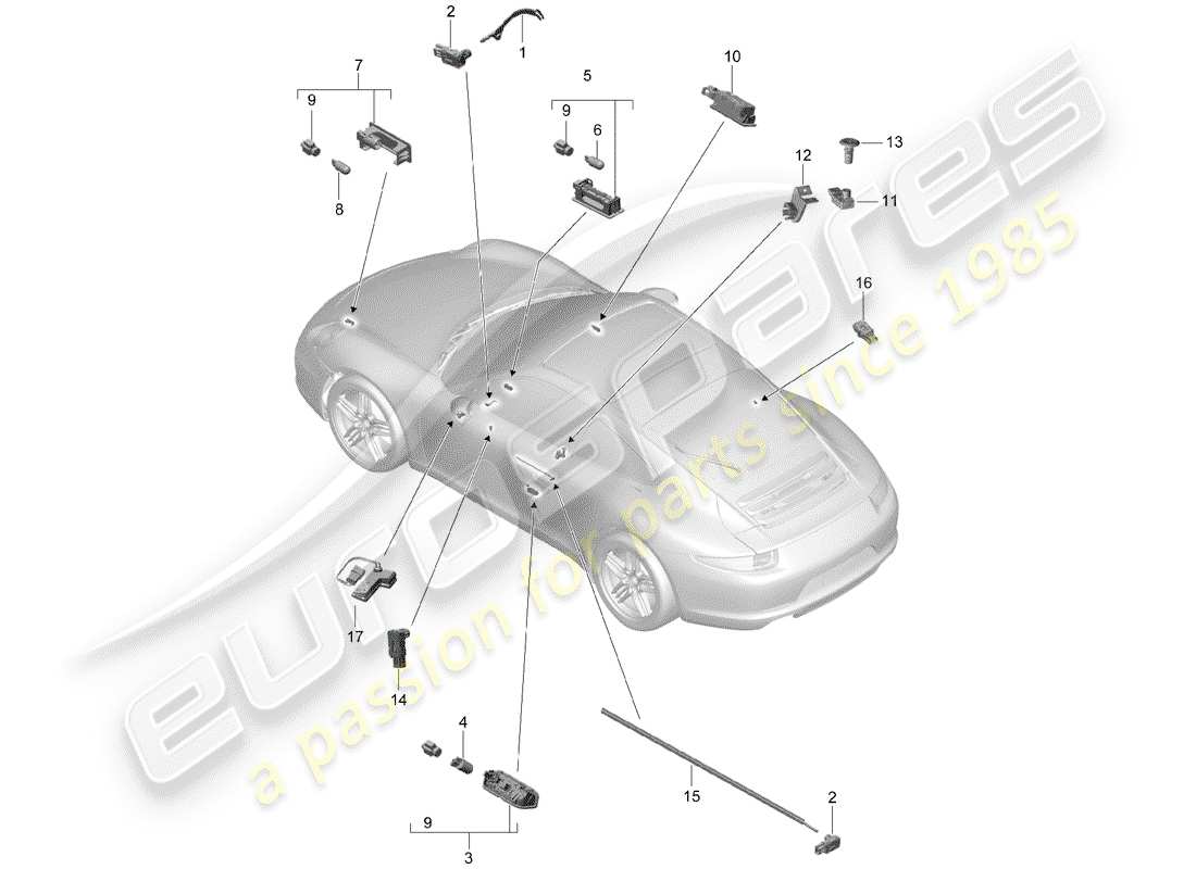 porsche 991 (2016) interior lights part diagram