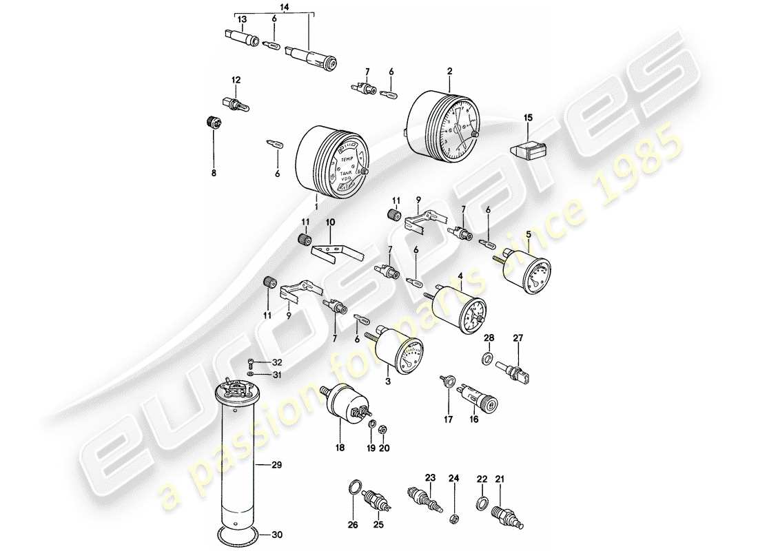 porsche 924s (1988) instrument cluster - sensor part diagram