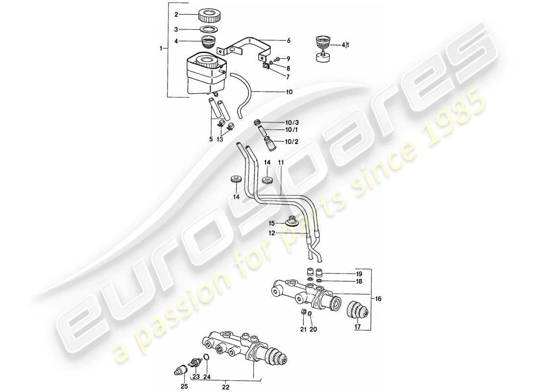 porsche 911 (1977) brake master cylinder - for cars without - brake booster part diagram