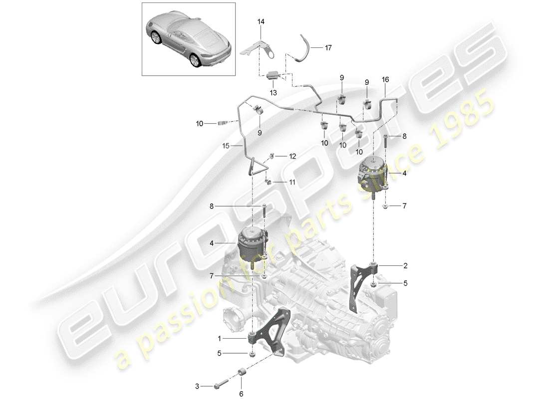 porsche 718 cayman (2020) gearbox mounting part diagram