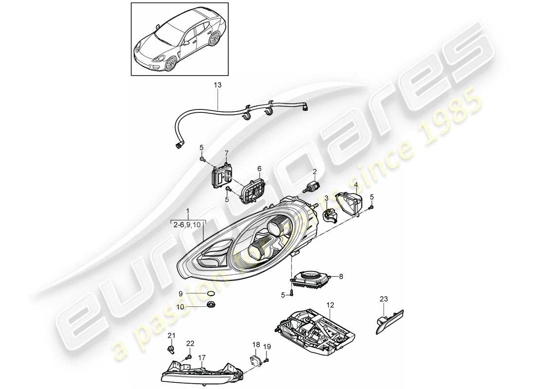 porsche panamera 970 (2010) led headlight part diagram