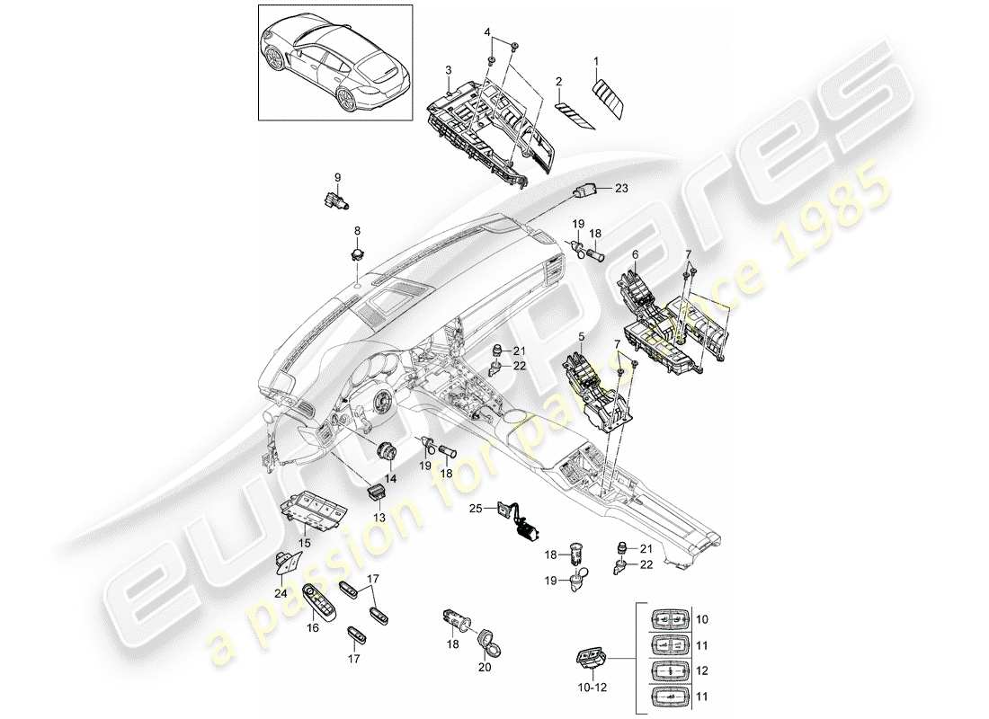 porsche panamera 970 (2010) combined switch part diagram