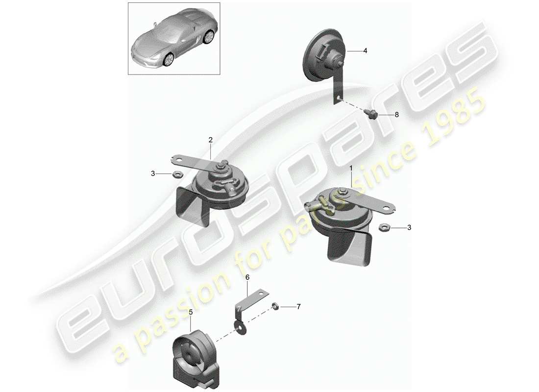 porsche boxster spyder (2016) fanfare horn part diagram