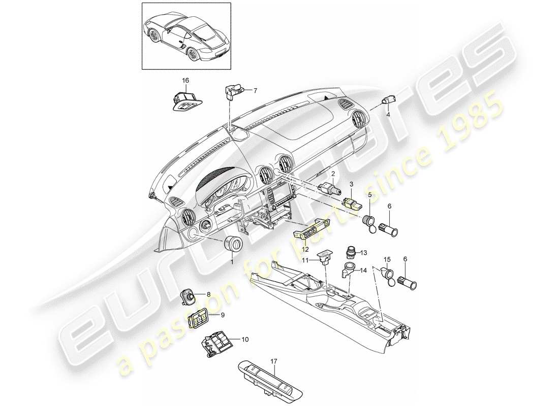 porsche cayman 987 (2012) switch part diagram