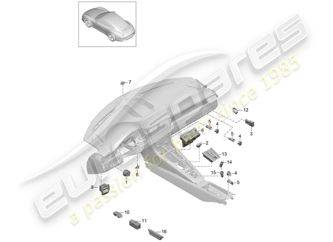 porsche 991 (2016) switch part diagram