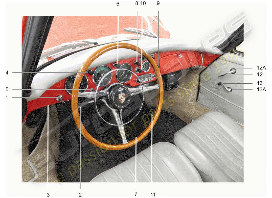 porsche 356b/356c (1964) button - set - switch part diagram