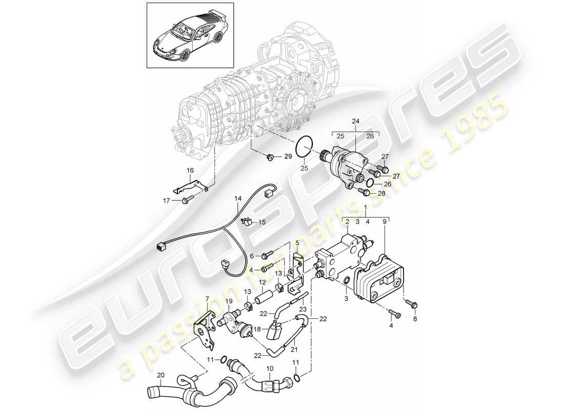 porsche 997 gt3 (2008) gear oil cooler part diagram