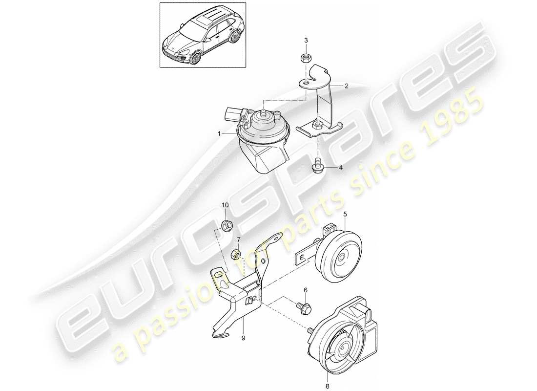 porsche cayenne e2 (2014) fanfare horn part diagram