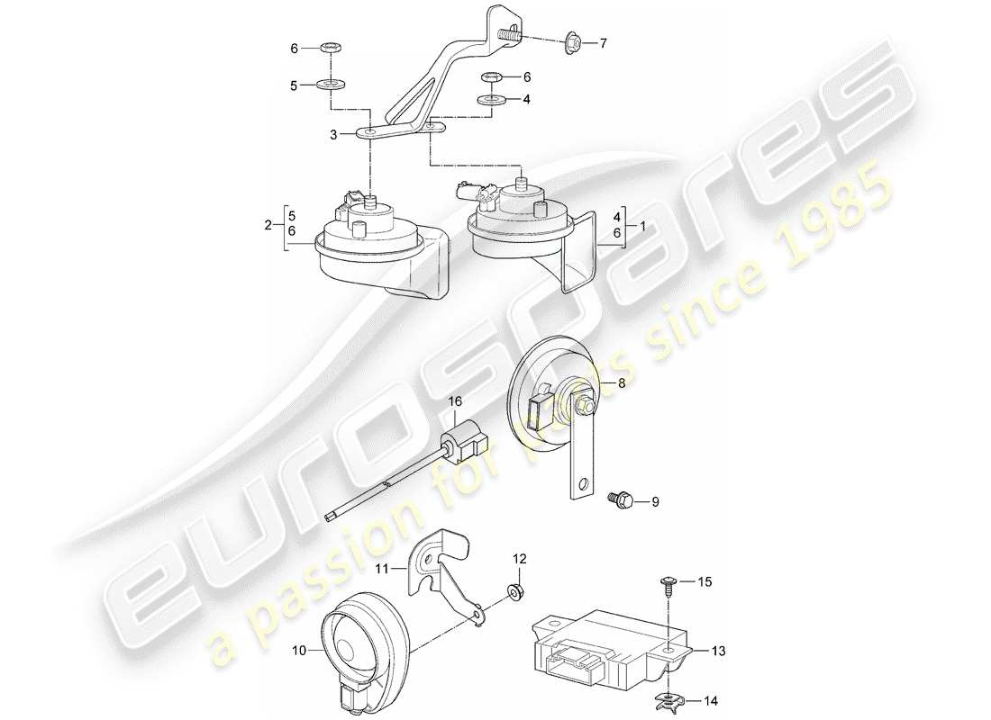 porsche 997 gt3 (2007) fanfare horn part diagram