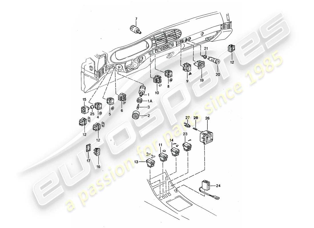 porsche 968 (1995) switch - ambient temperature gauge - clock part diagram