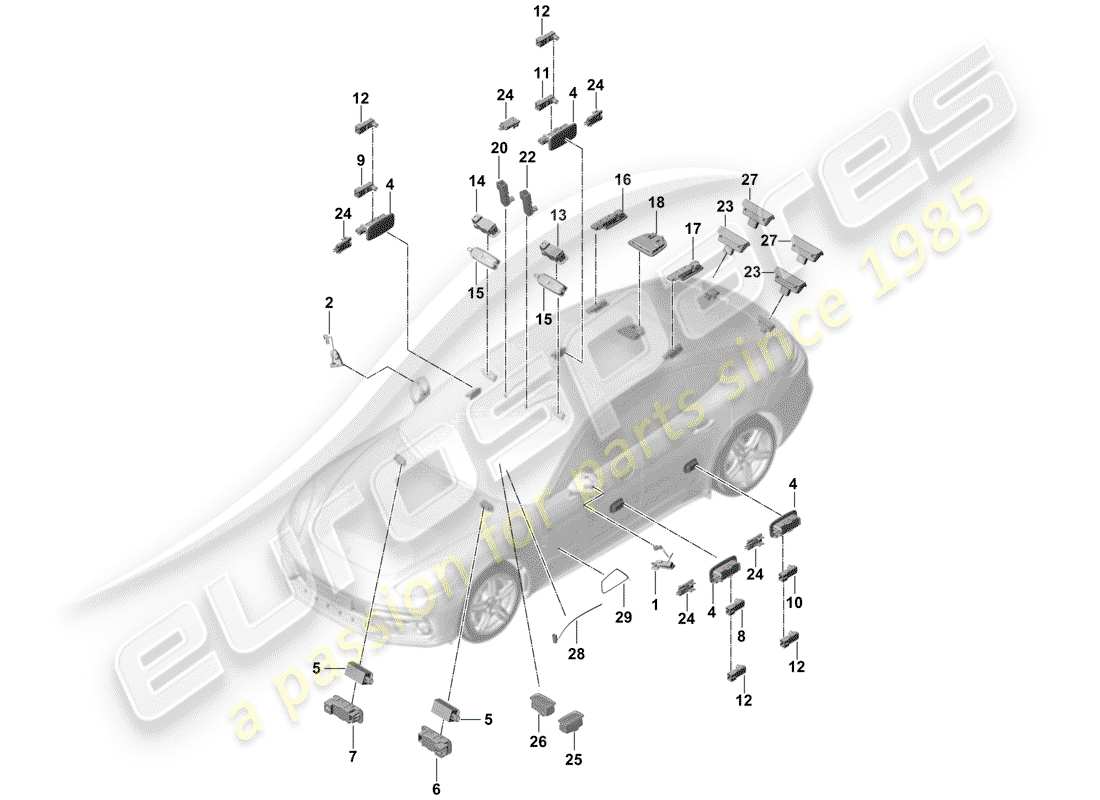 porsche panamera 971 (2020) interior light part diagram