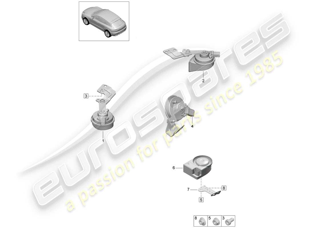 porsche macan (2019) fanfare horn part diagram