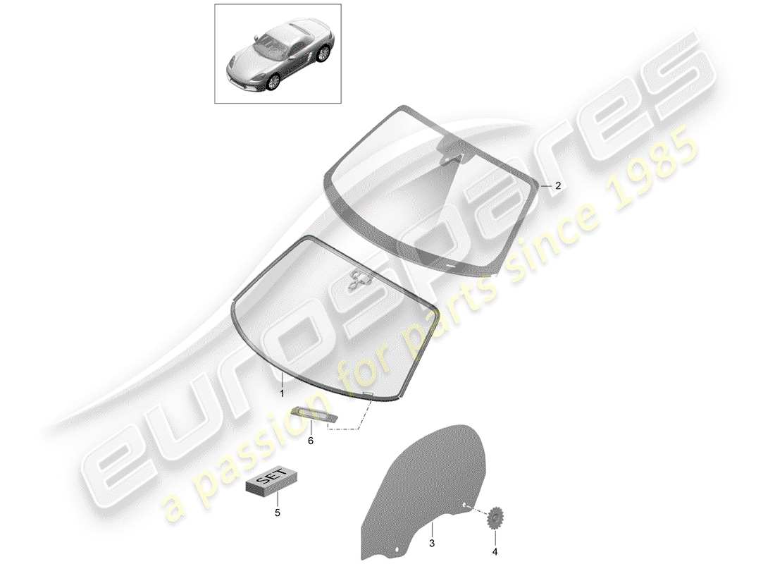 porsche 718 boxster (2018) windshield glass part diagram