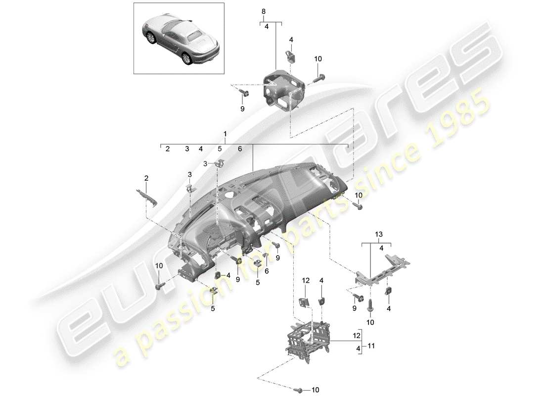 porsche 718 boxster (2018) dash panel trim part diagram