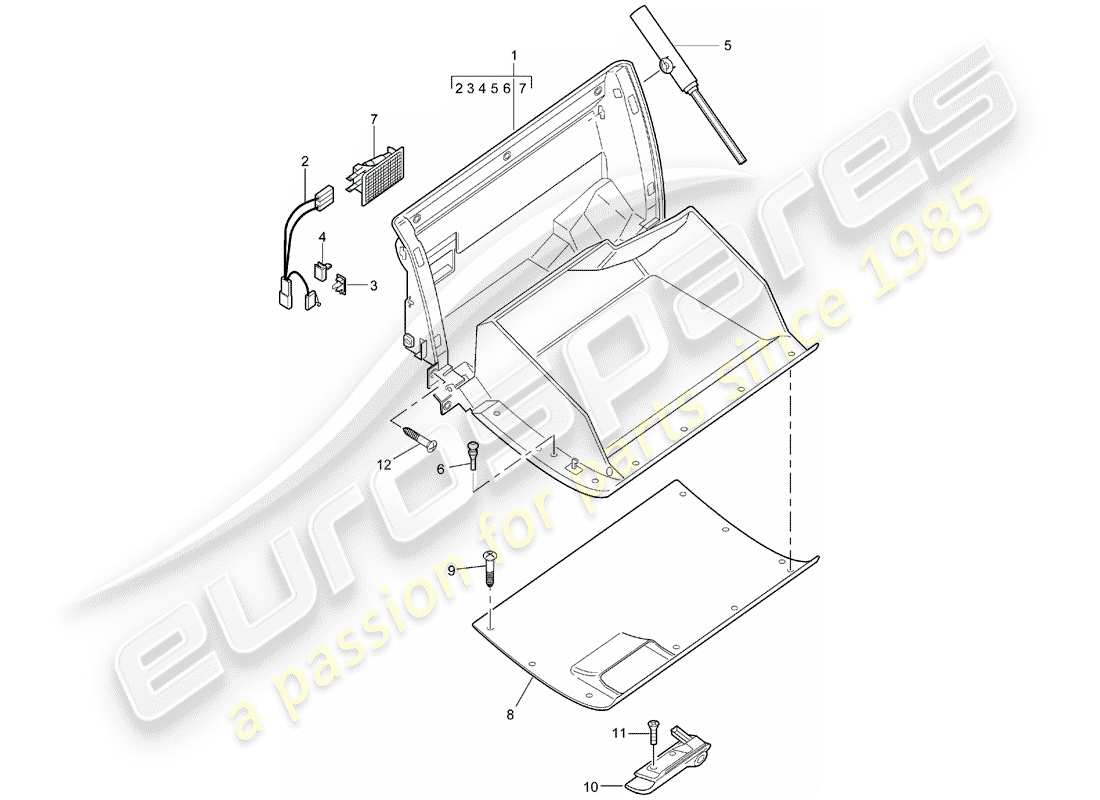 porsche boxster 986 (2001) glove box - d - mj 2003>> part diagram