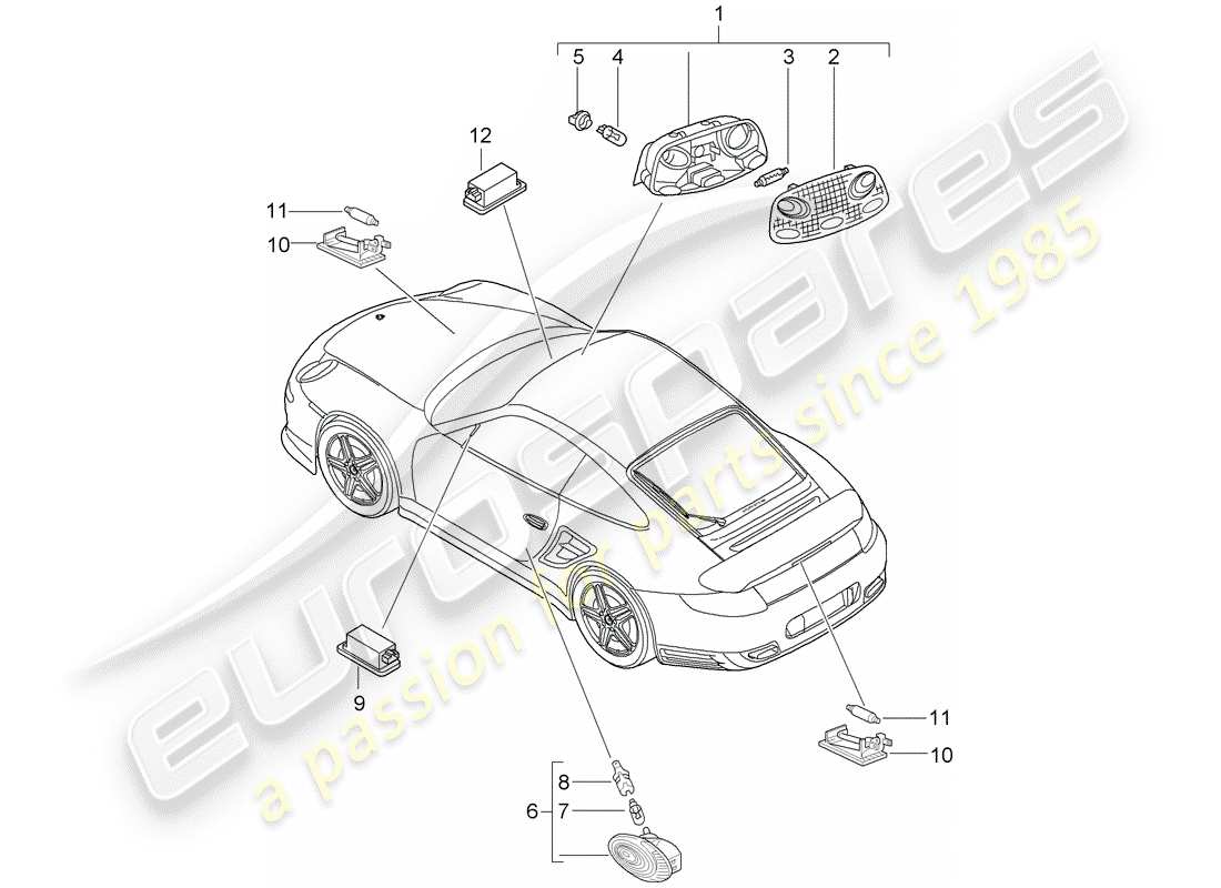 porsche 911 t/gt2rs (2013) interior lights part diagram