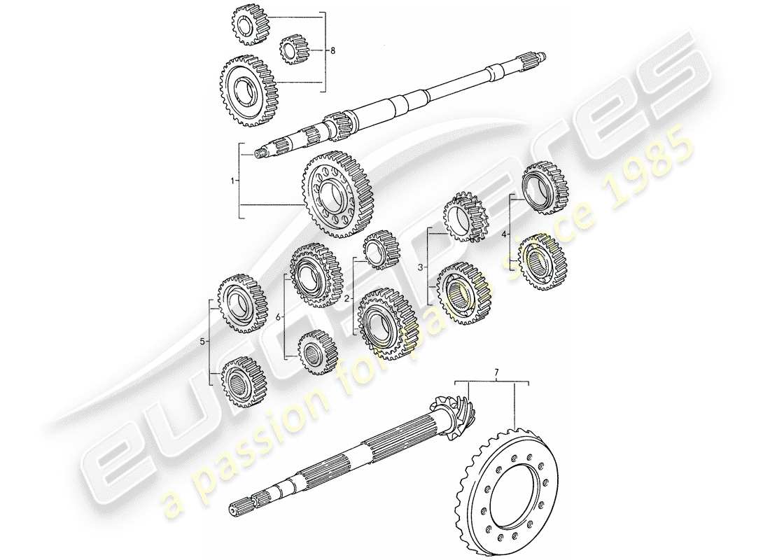 porsche 959 (1988) gear wheel sets part diagram