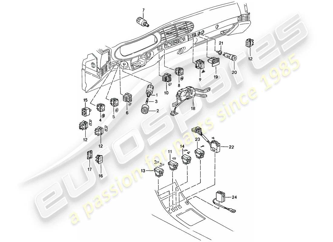 porsche 944 (1987) switch - steering column switch - clock part diagram